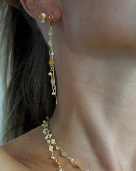 עגיל שרוך לולאות פנינים זהב