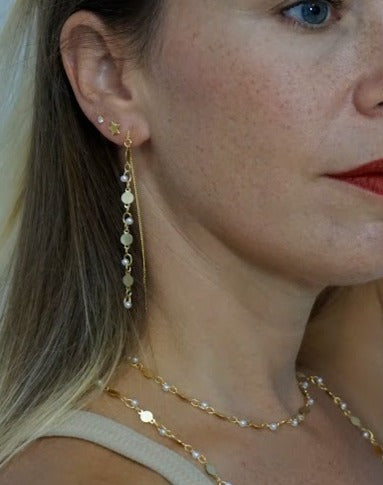 עגיל שרוך לולאות פנינים זהב