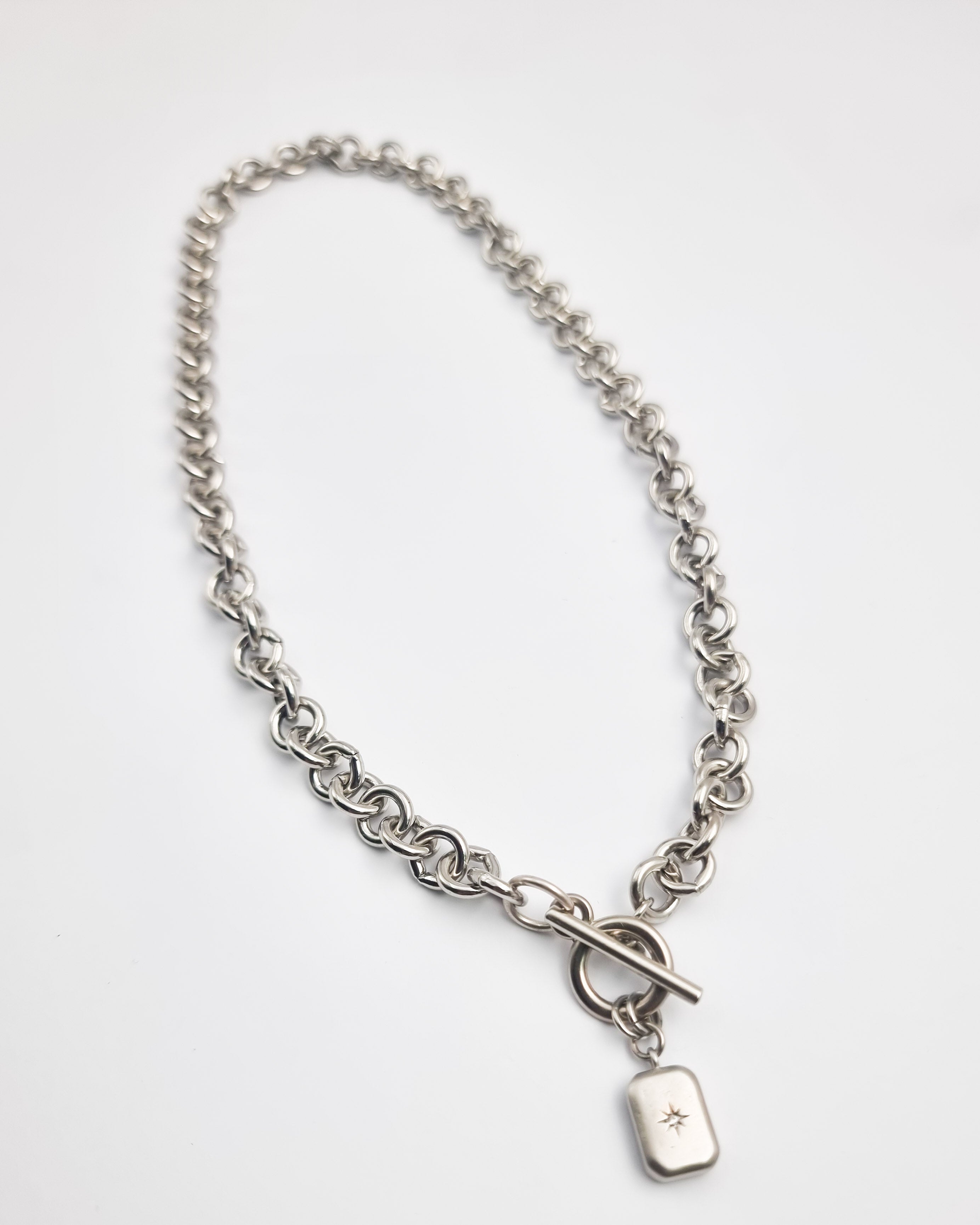 שרשרת לולאות מלבן משובץ זירקון כסף