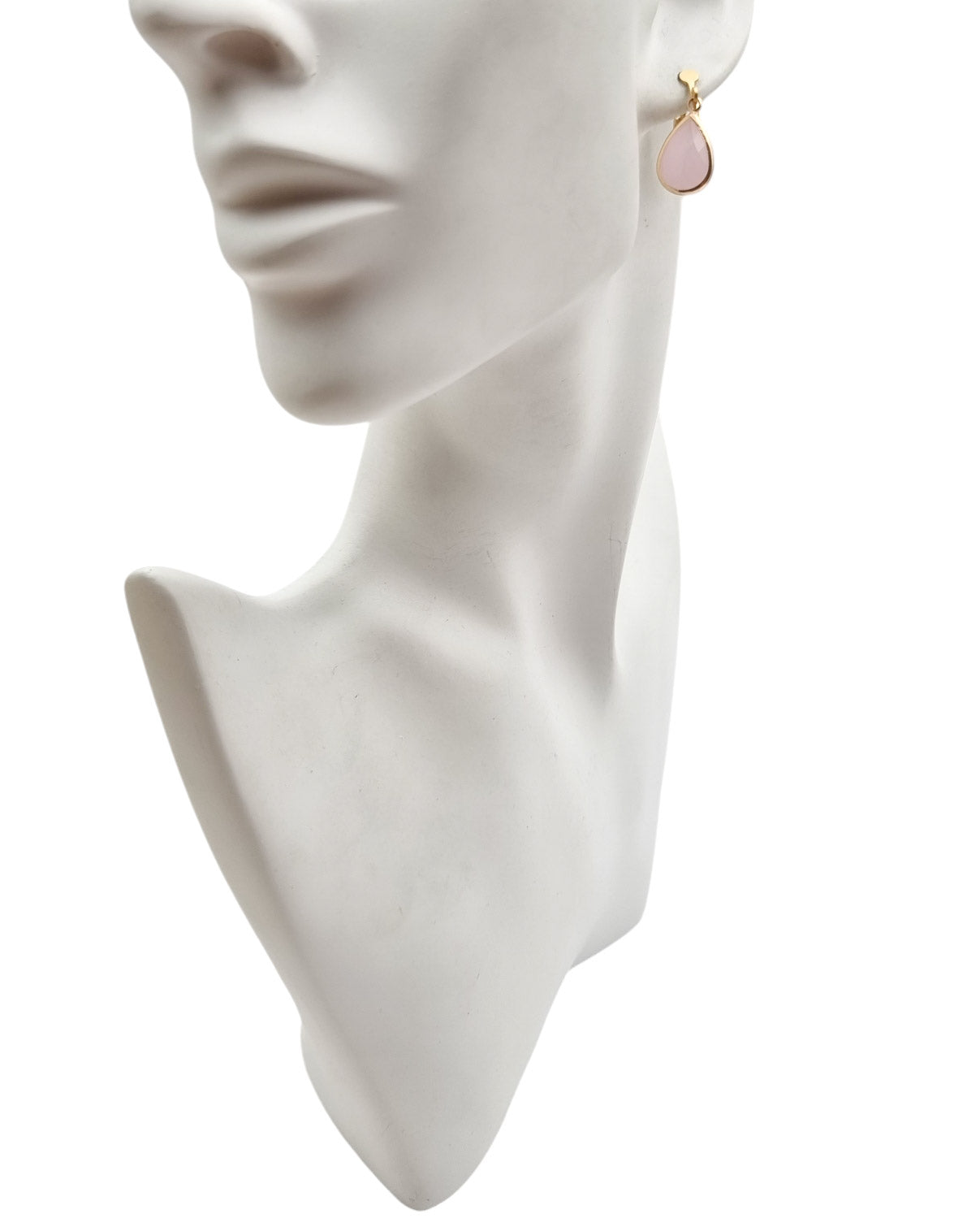 עגילי קליפס טיפה ממוסגרת ורודה תלויה