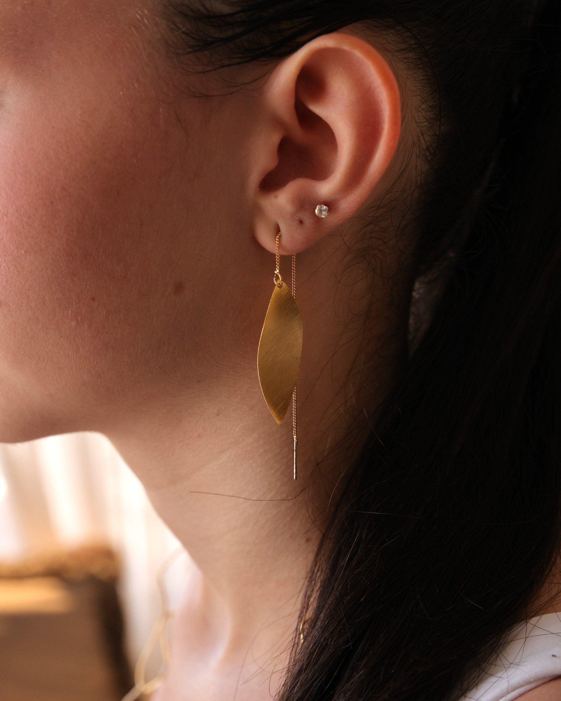 עגילי  עלים לינדה זהב