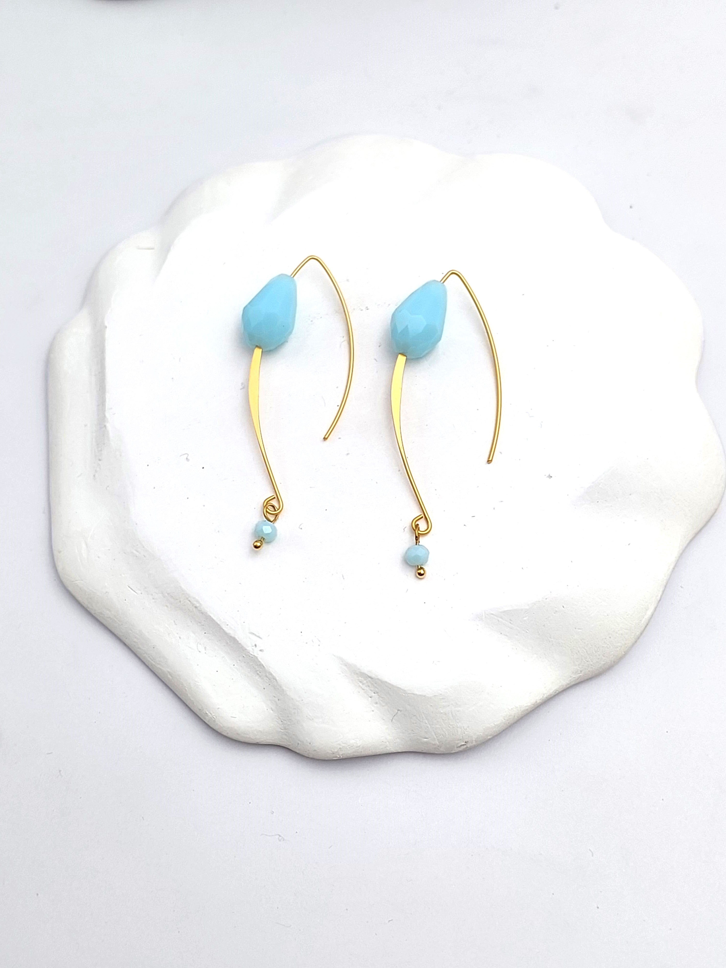 עגילי קריסטל טיפה תכלת