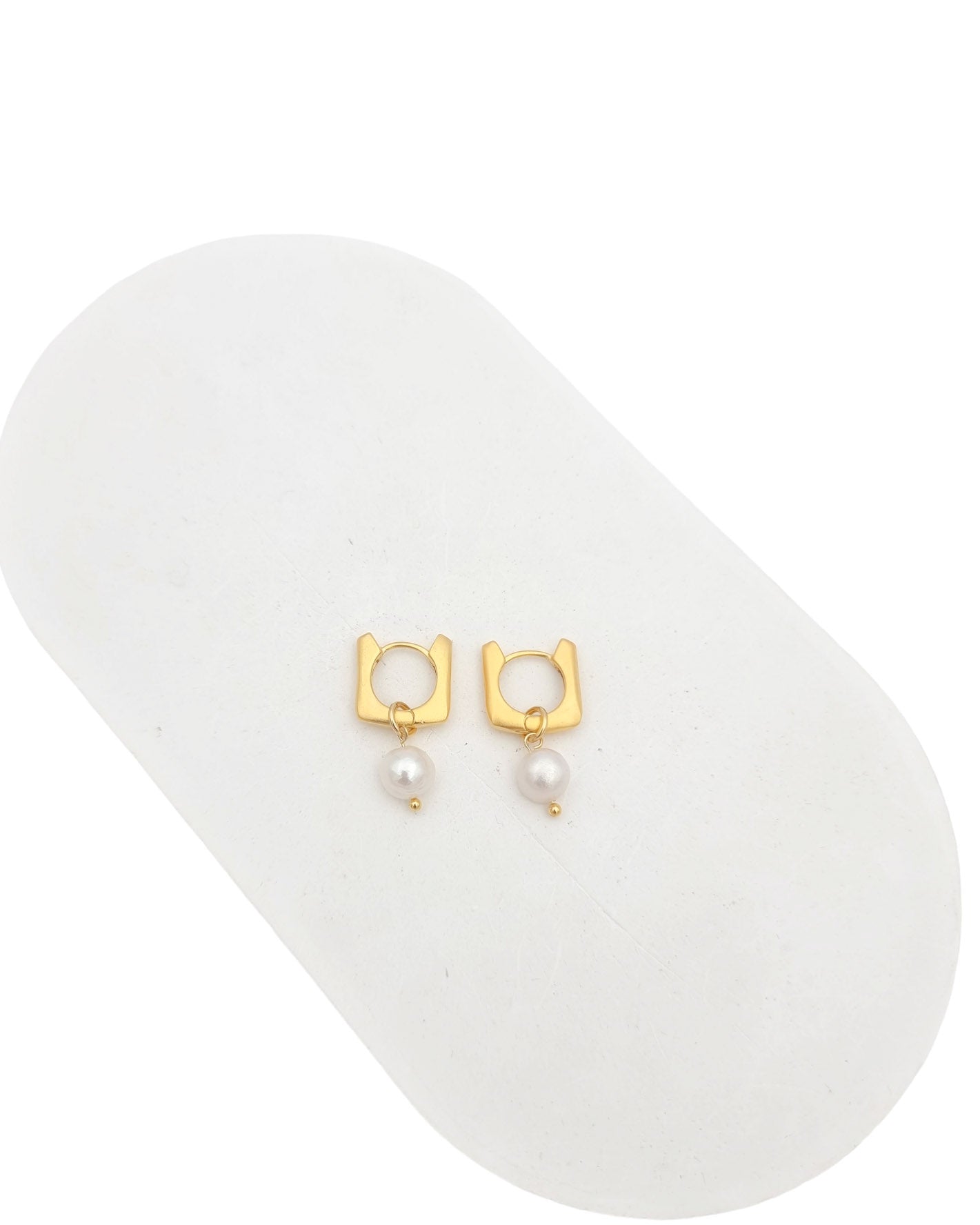 עגילי חישוק מרובעים פנינה אמיתית