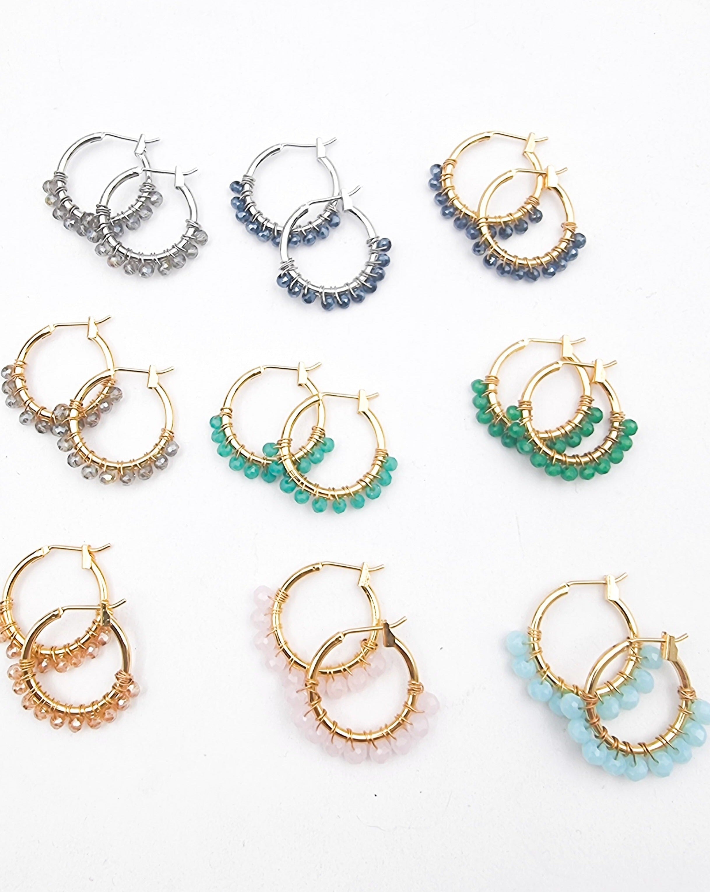 עגילי חישוק ליב קריסטלים עבודת יד