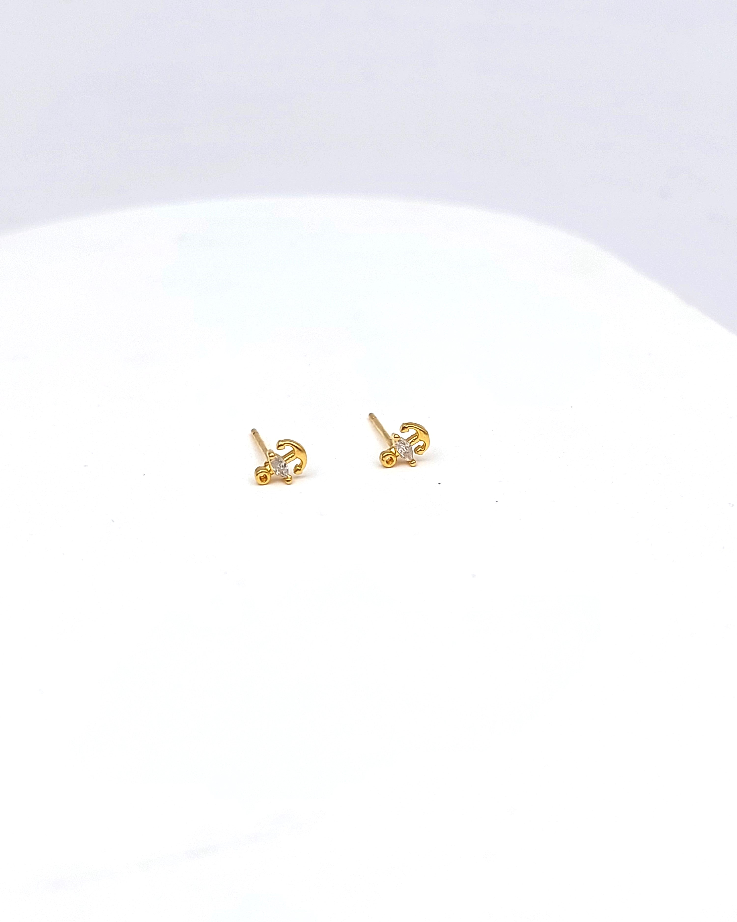 עגילי עוגן וזירקון צמודים