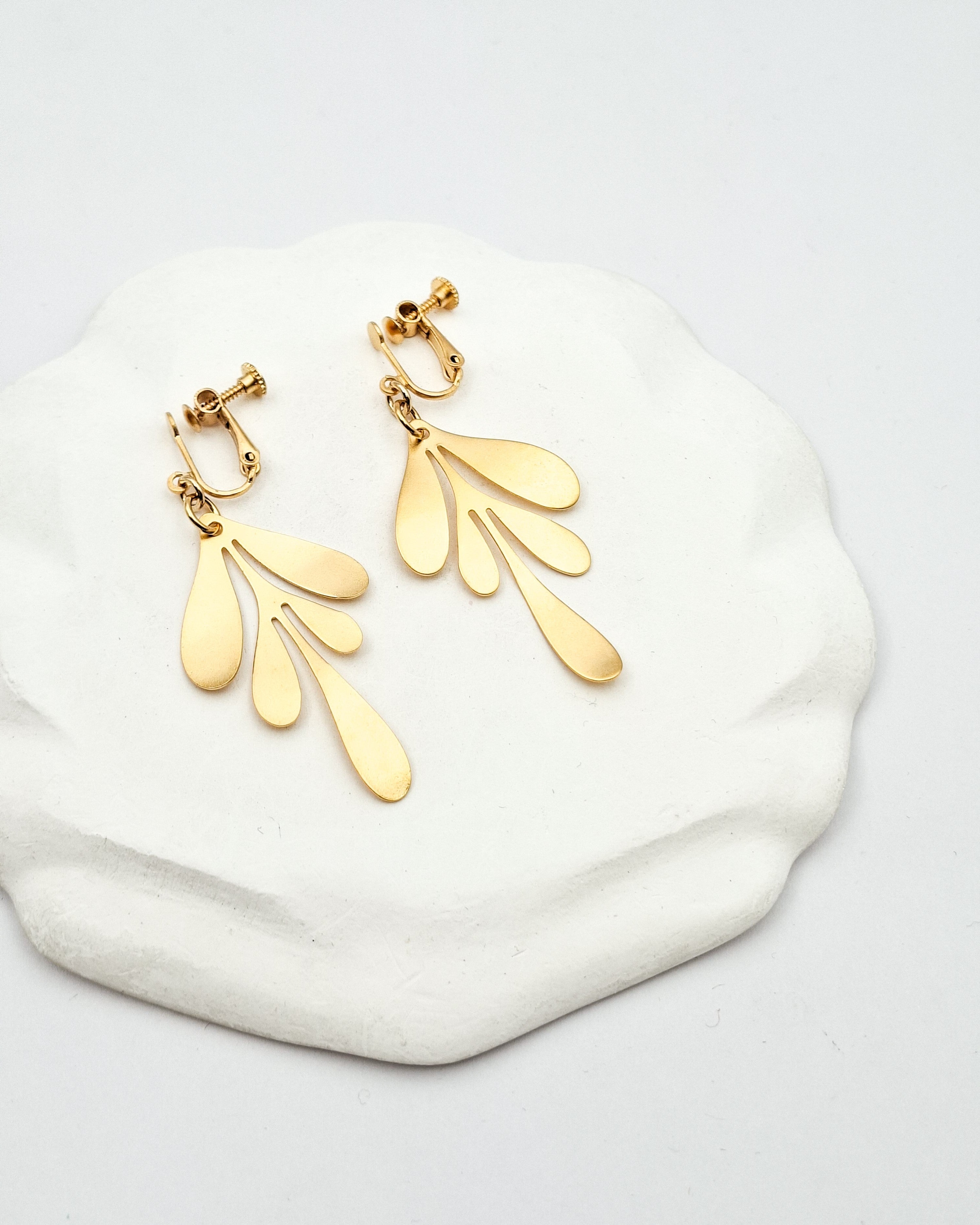 עגילי קליפס עלים דואט