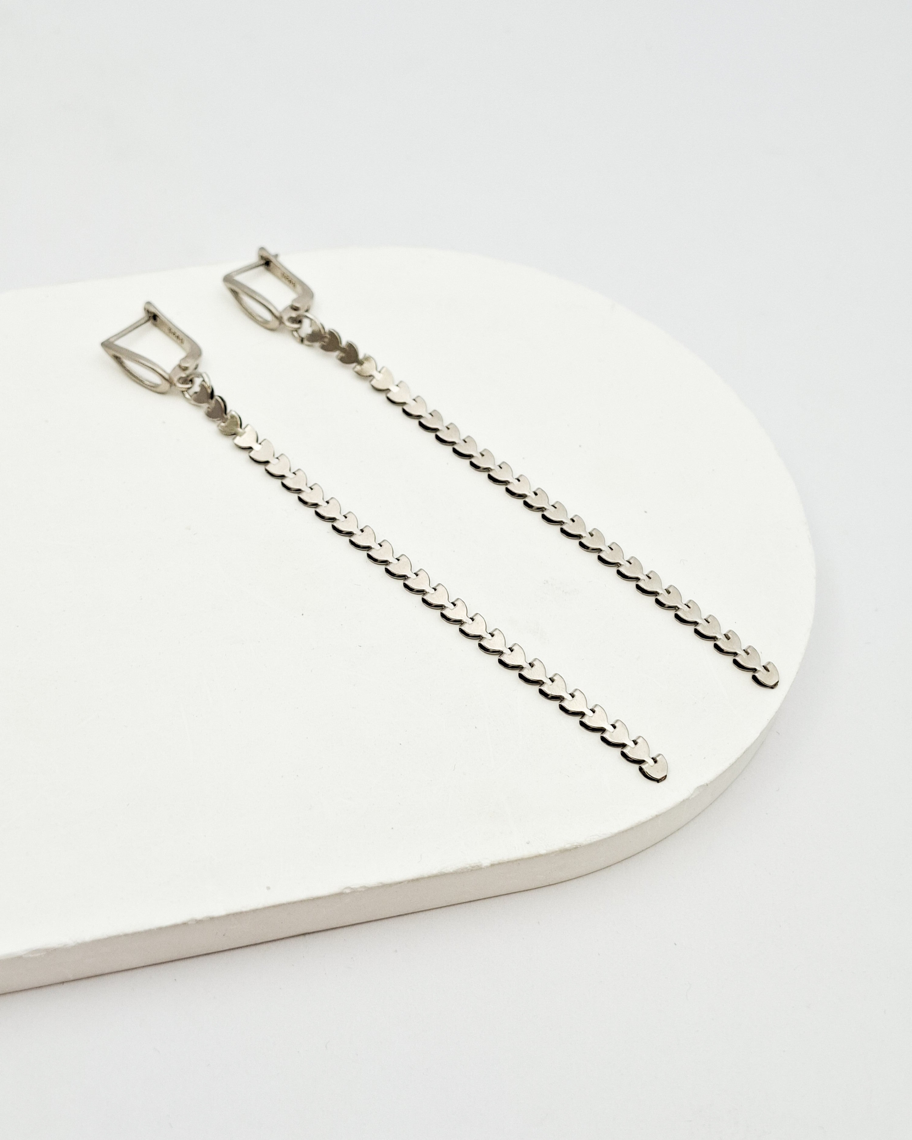 עגילים ארוכים טיפת לבבות כסף