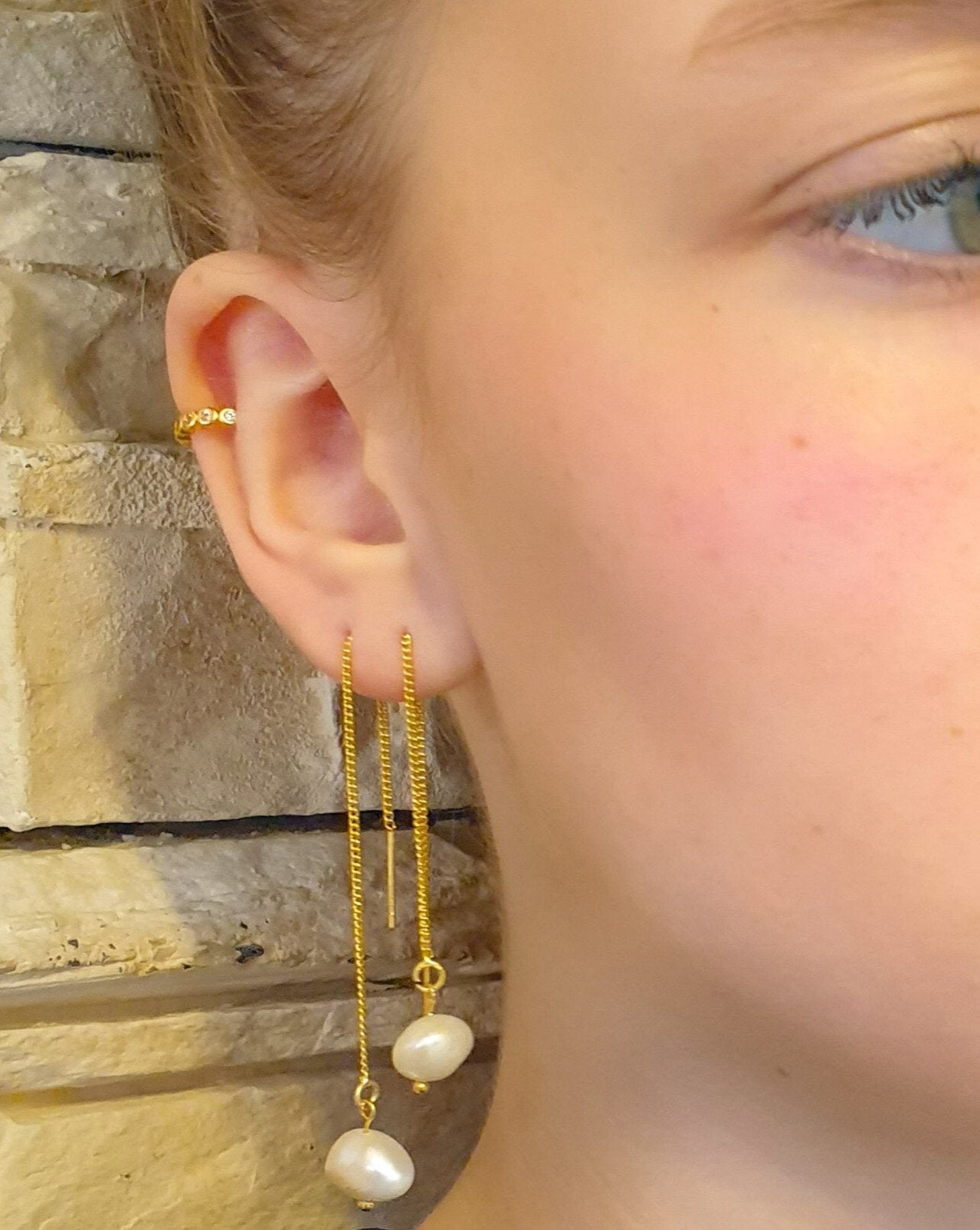 עגילי שרוך פנינה אמיתית