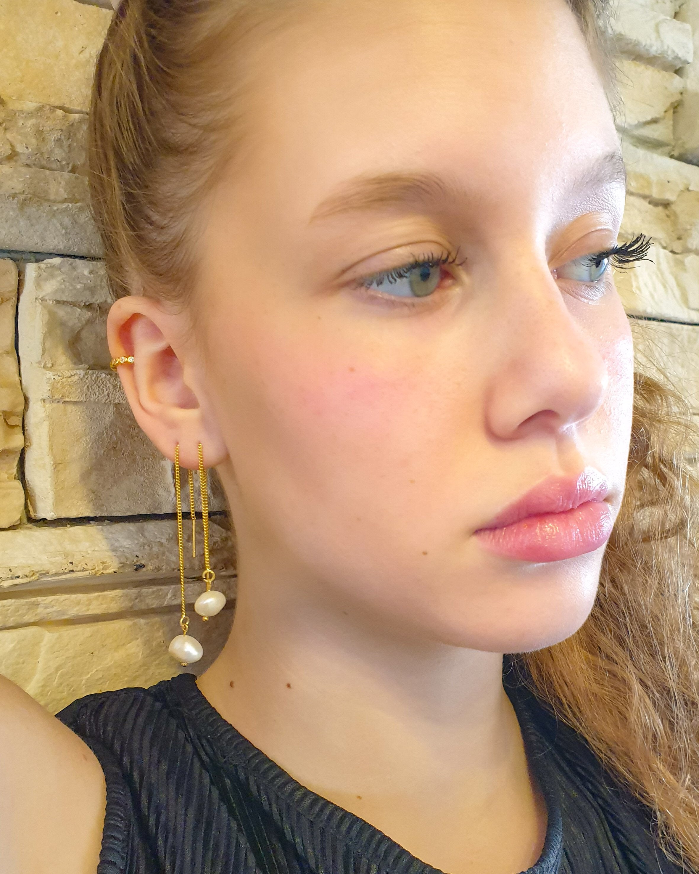 עגילי שרוך פנינה אמיתית