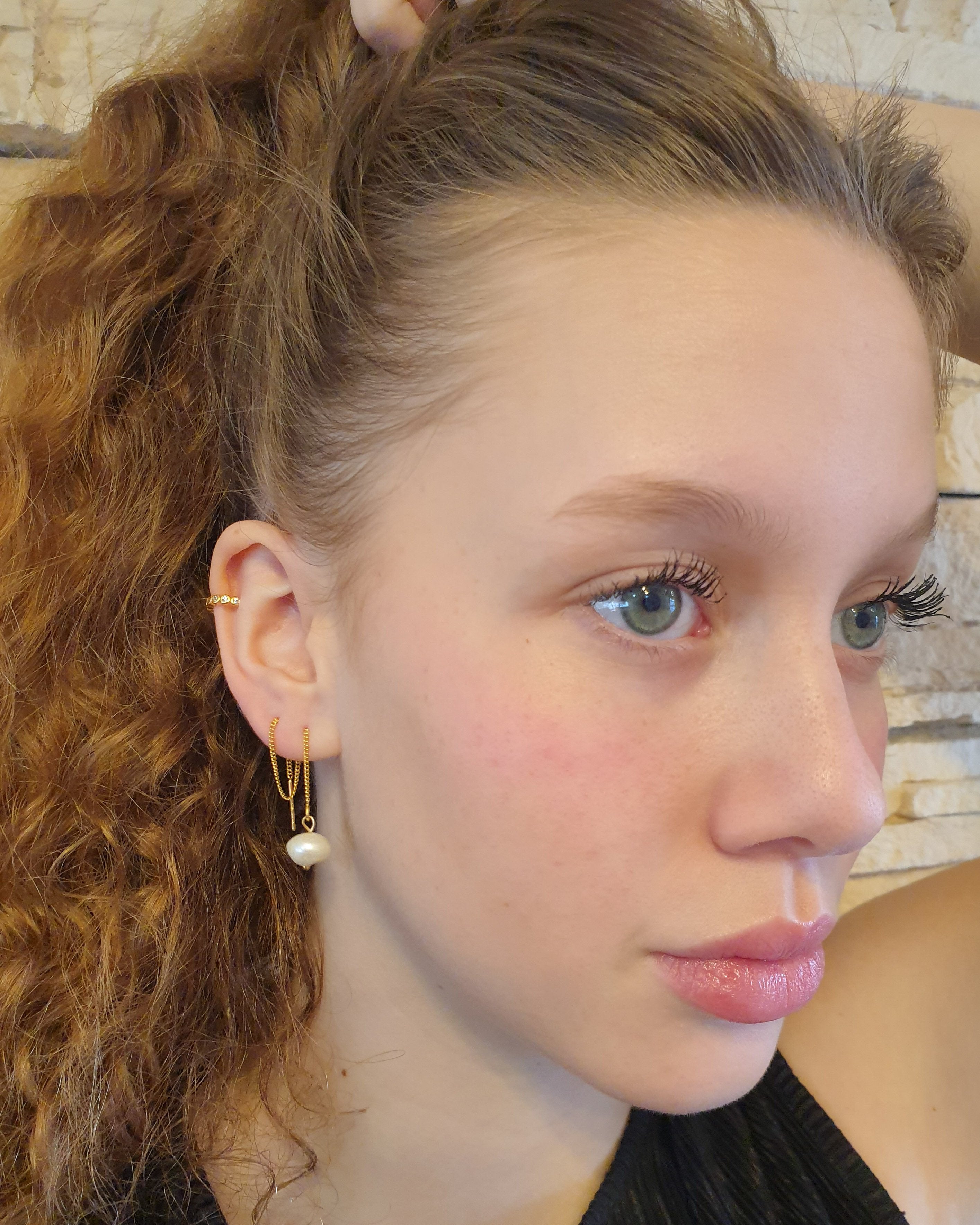 עגילי שרוך פנינה אמיתית