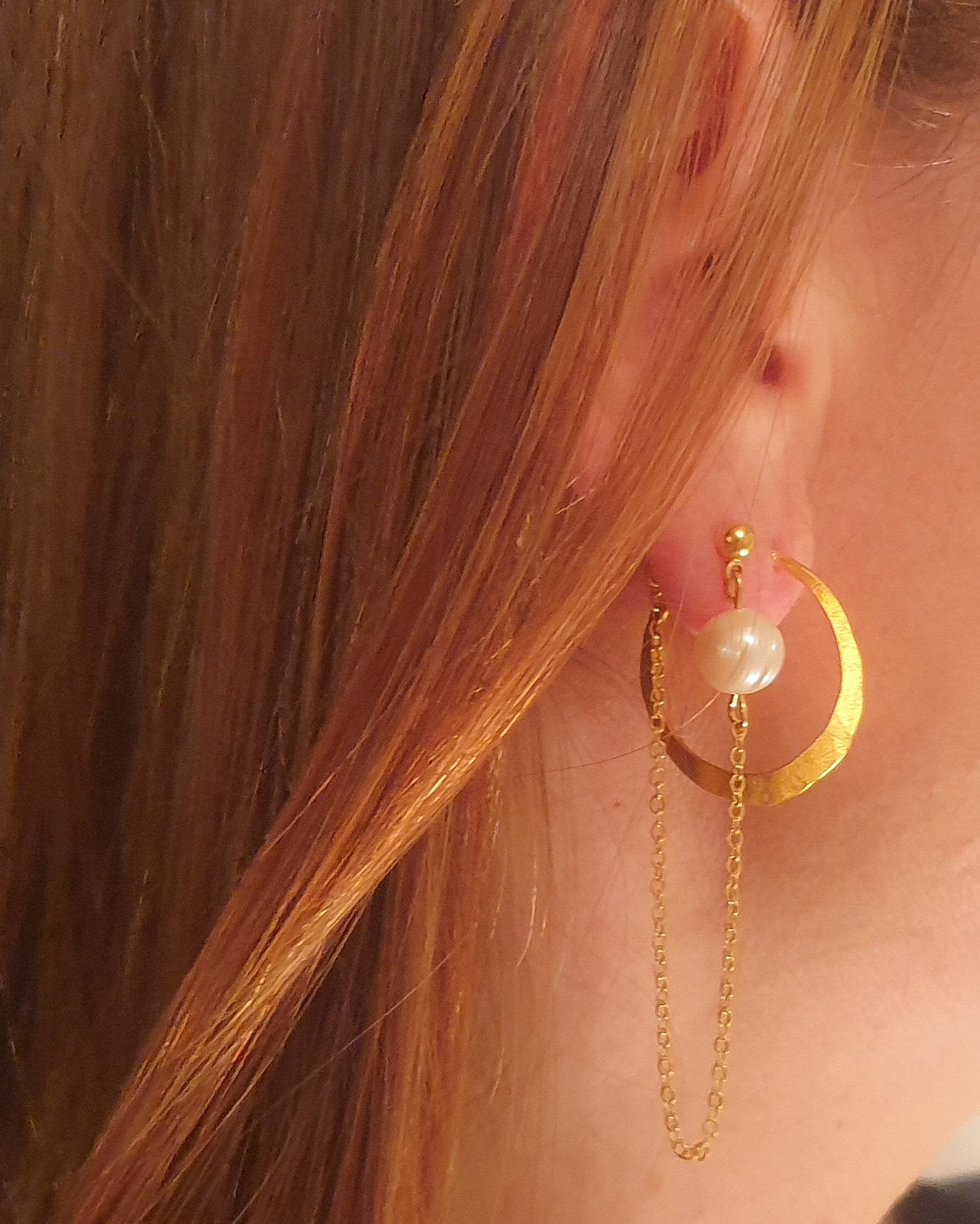 עגילי סט 4  עגילים פנינים וחישוק עבודת יד זהב