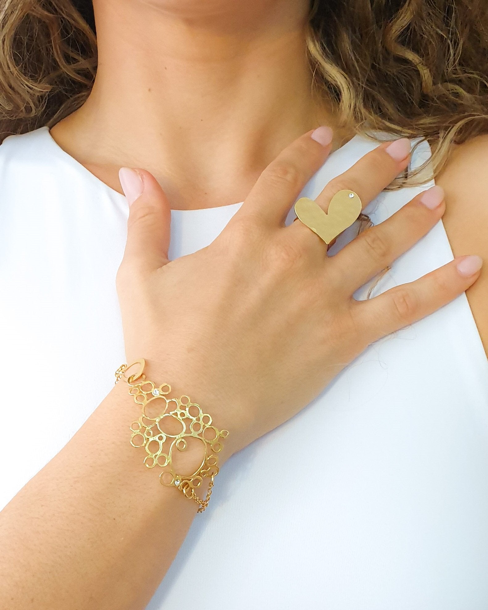 טבעת לב רקוע קריסטל