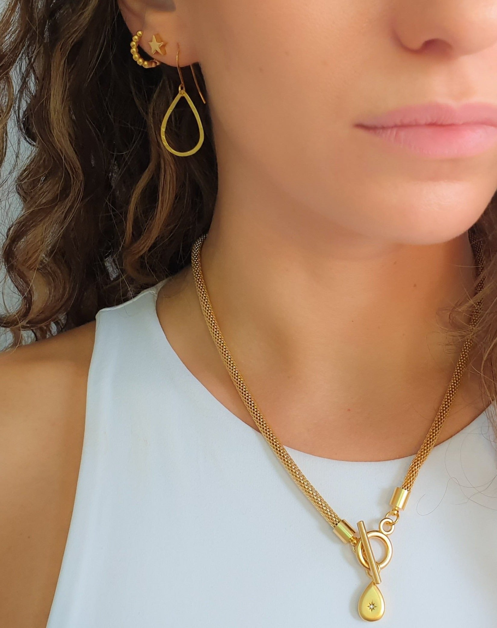 עגיל טיפה חלולה תלויים עבודת יד