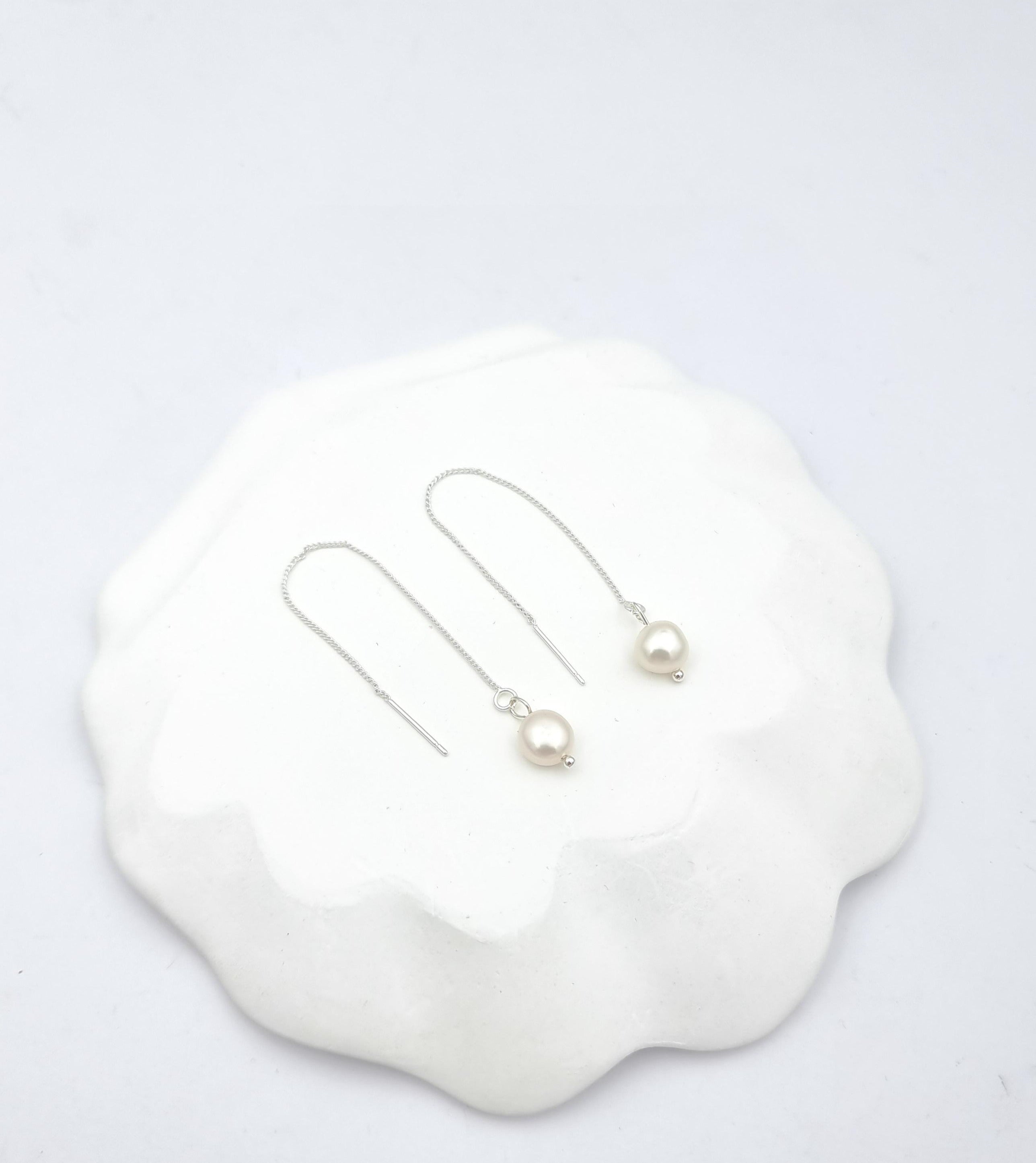 עגילי שרוך פנינה אמיתית