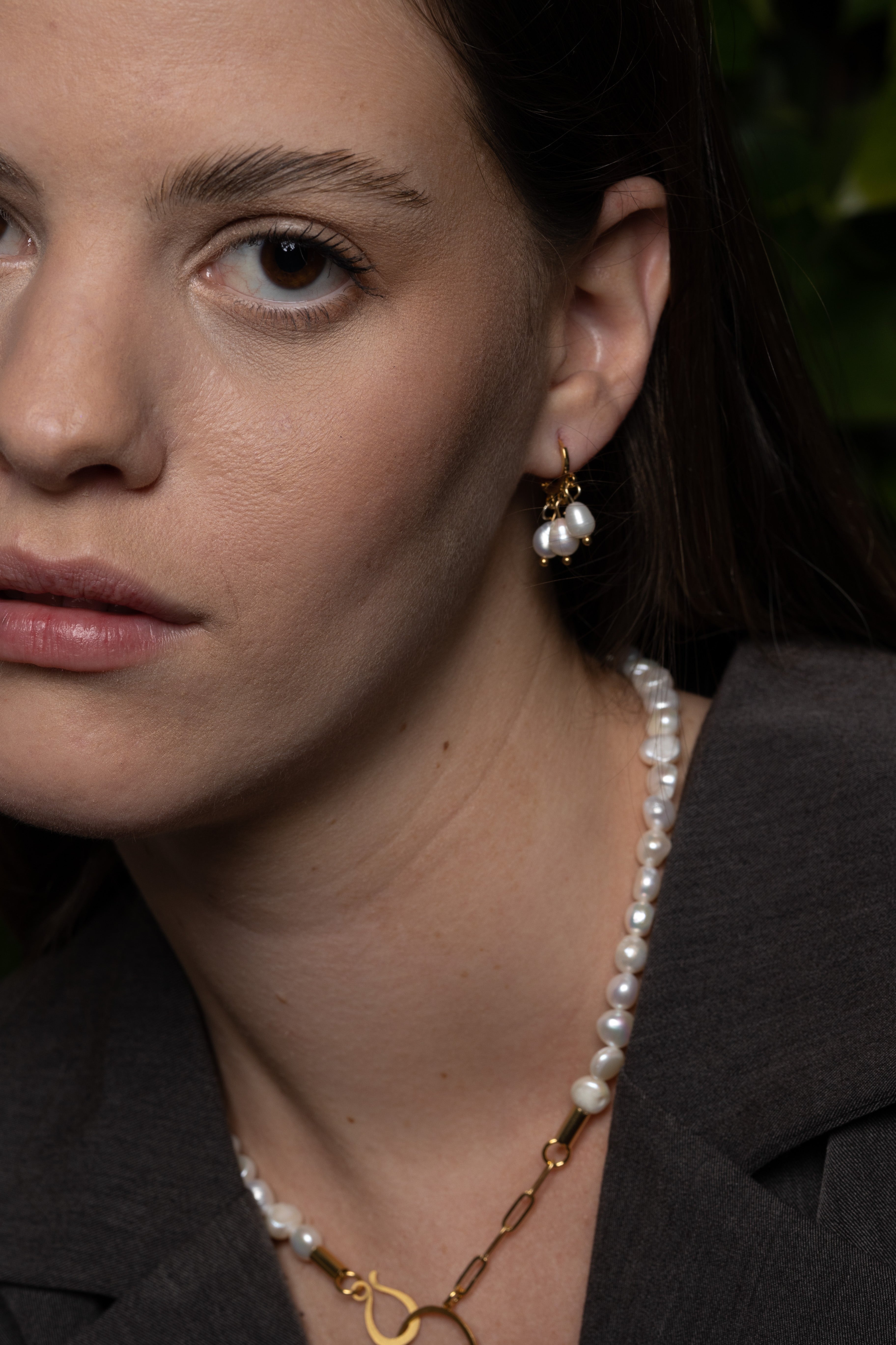 עגילי חישוק שלוש פנינים אמתיות