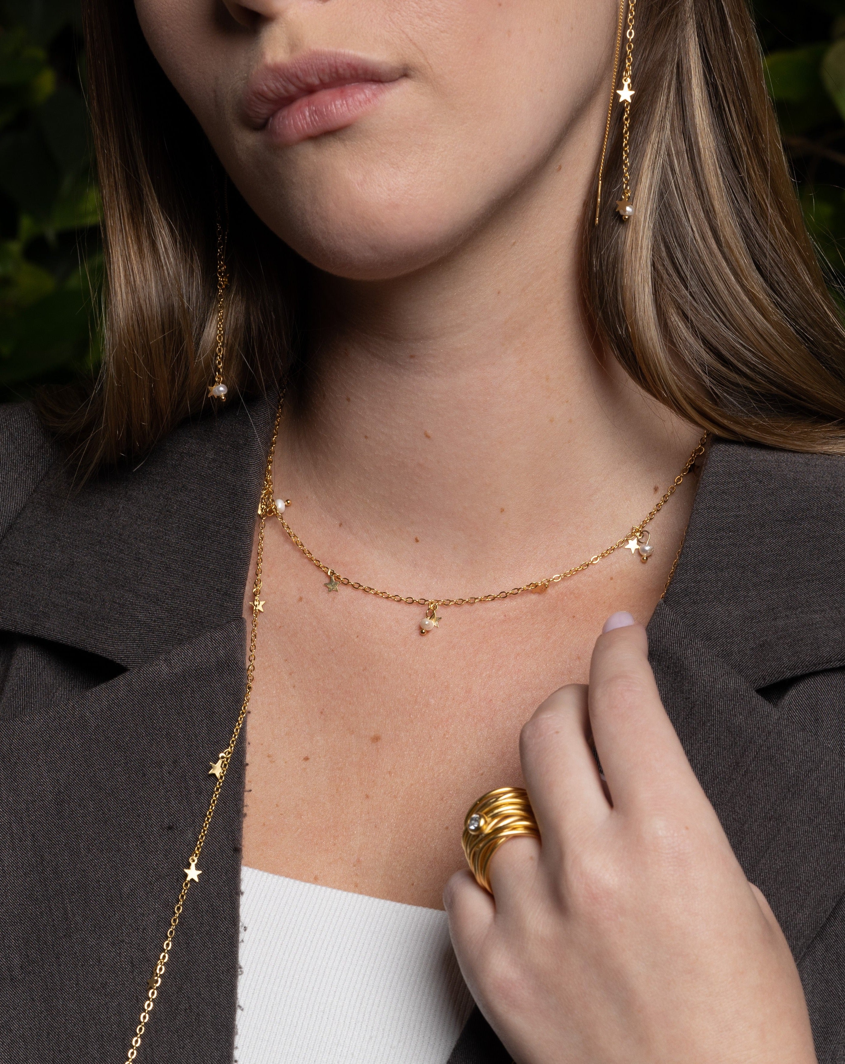 שרשרת גלקסיה פנינים קצרה כסף