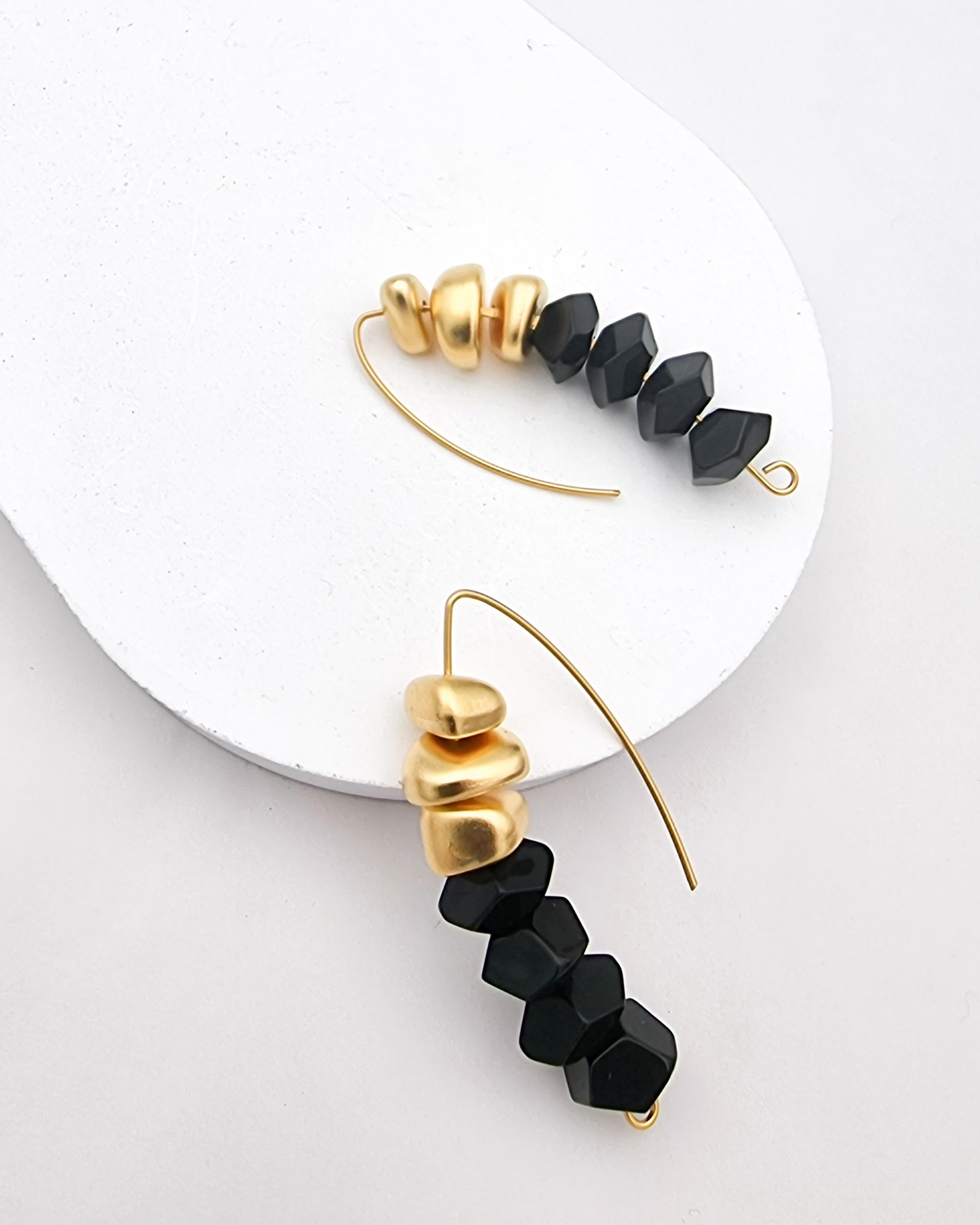 עגילי דיאמונד שחור זהב