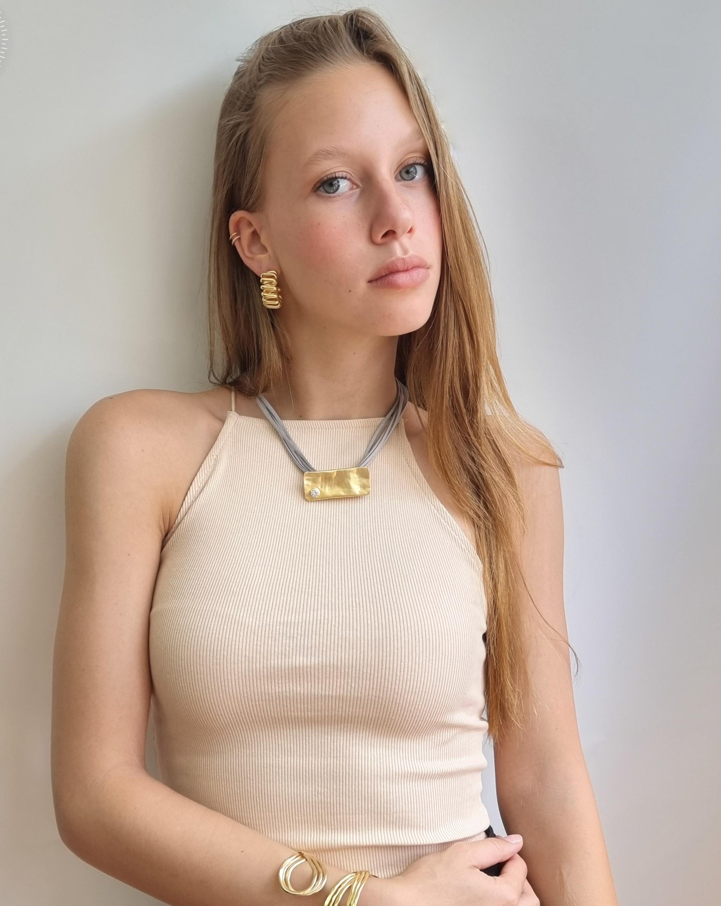 שרשרת מלבנית זירקון עבודת יד