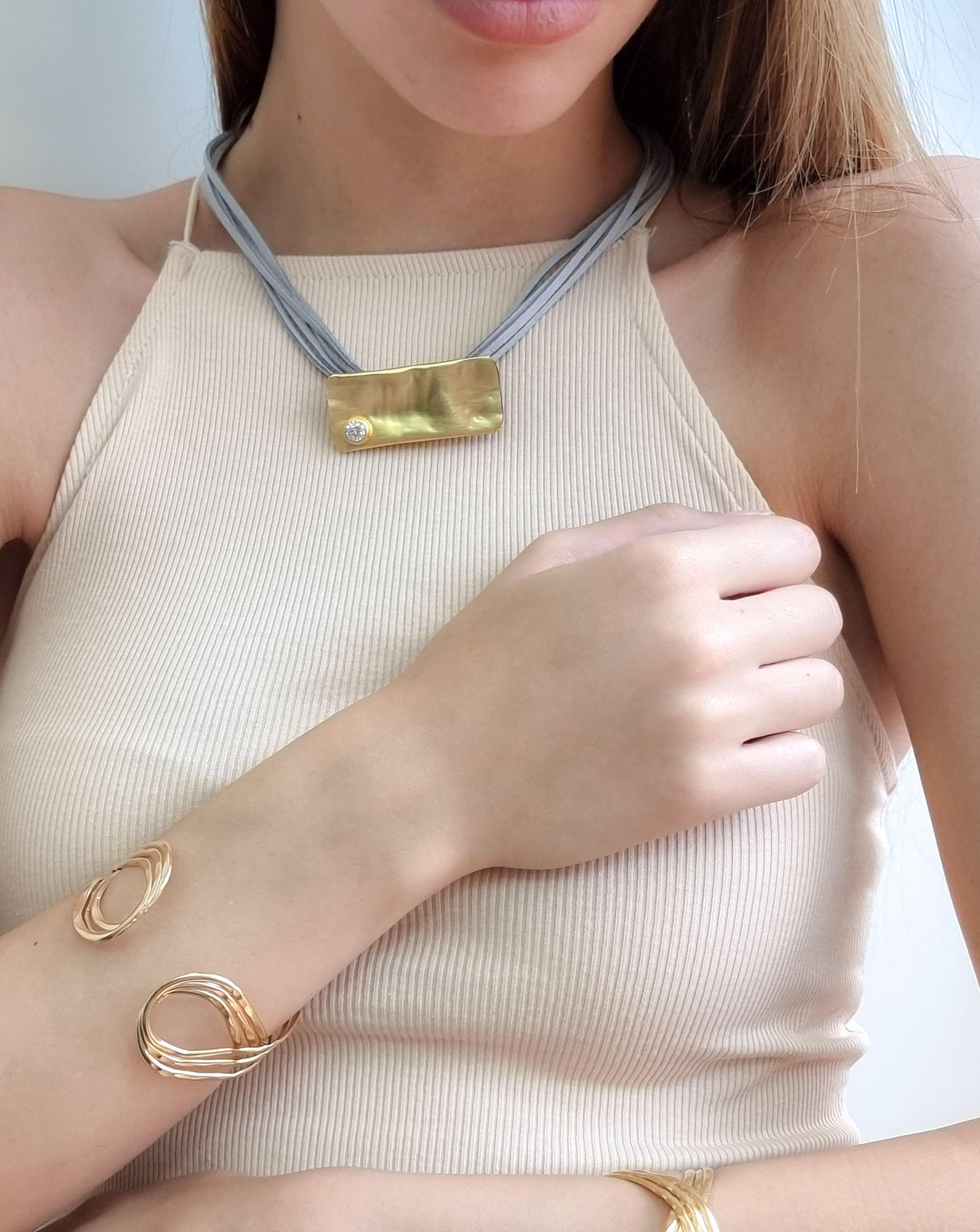 שרשרת מלבנית זירקון עבודת יד