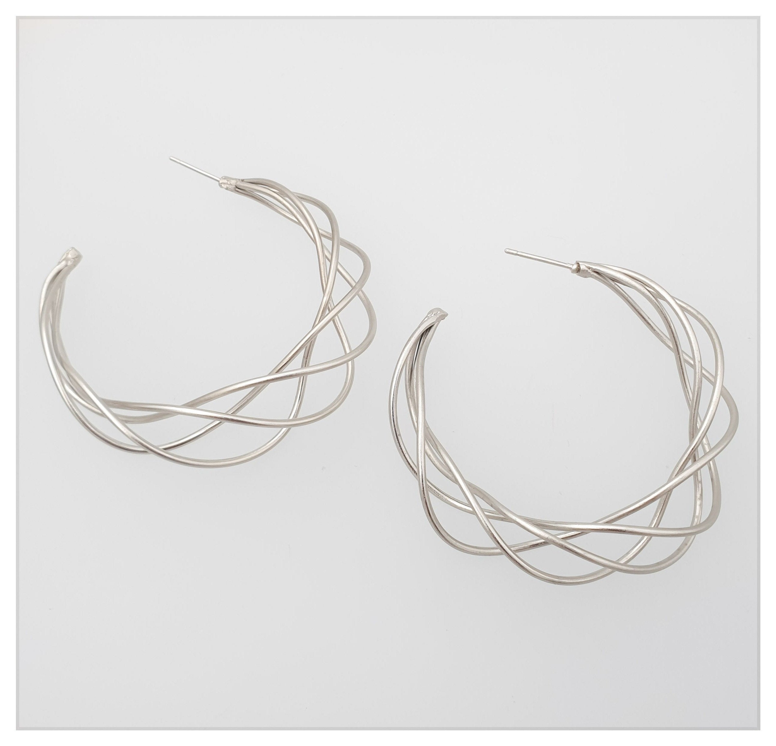 עגילי חישוק חוטים עבודת יד כסף