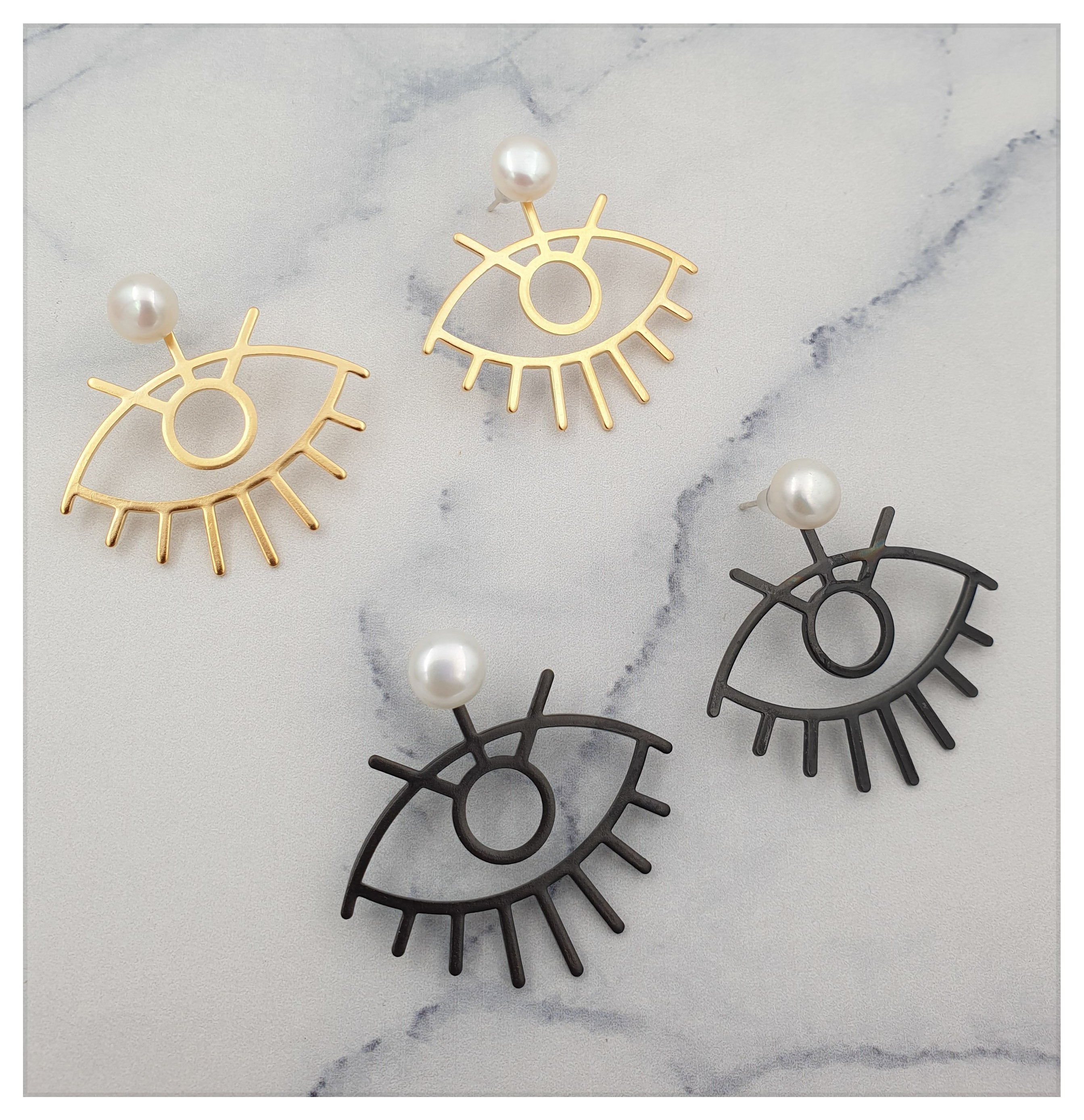 עגילי עין צמודים פנינה אמיתית