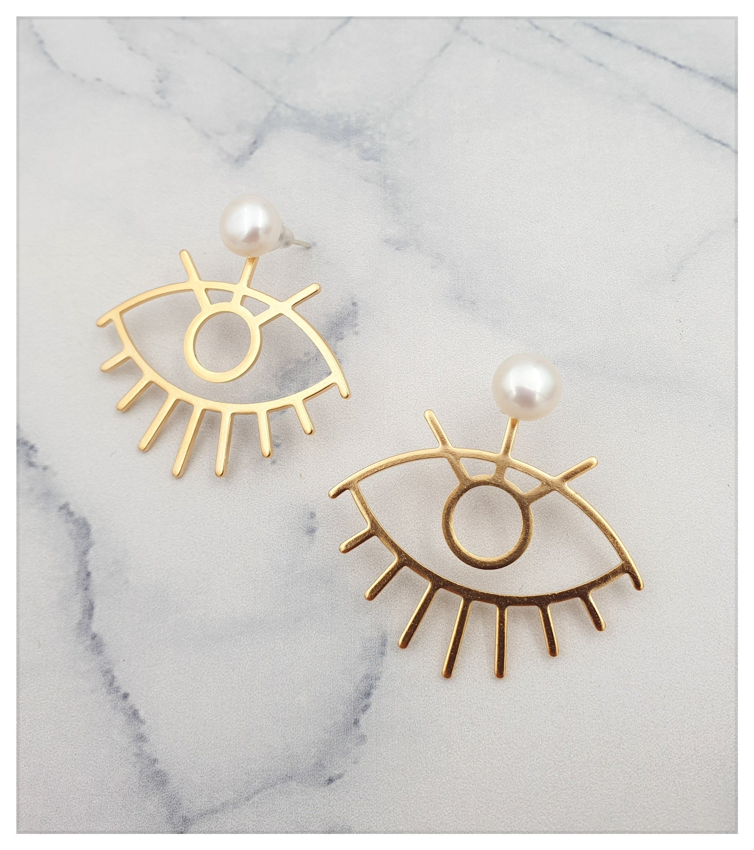 עגילי עין צמודים פנינה אמיתית