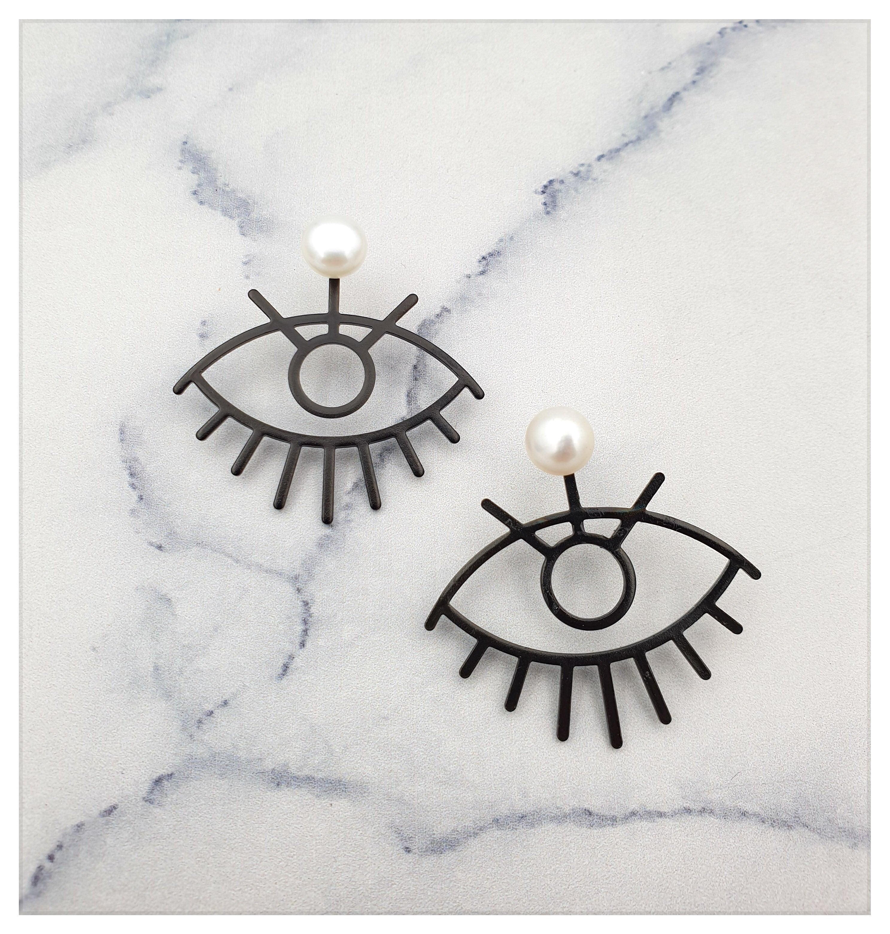 עגילי עין צמודים פנינה אמיתית