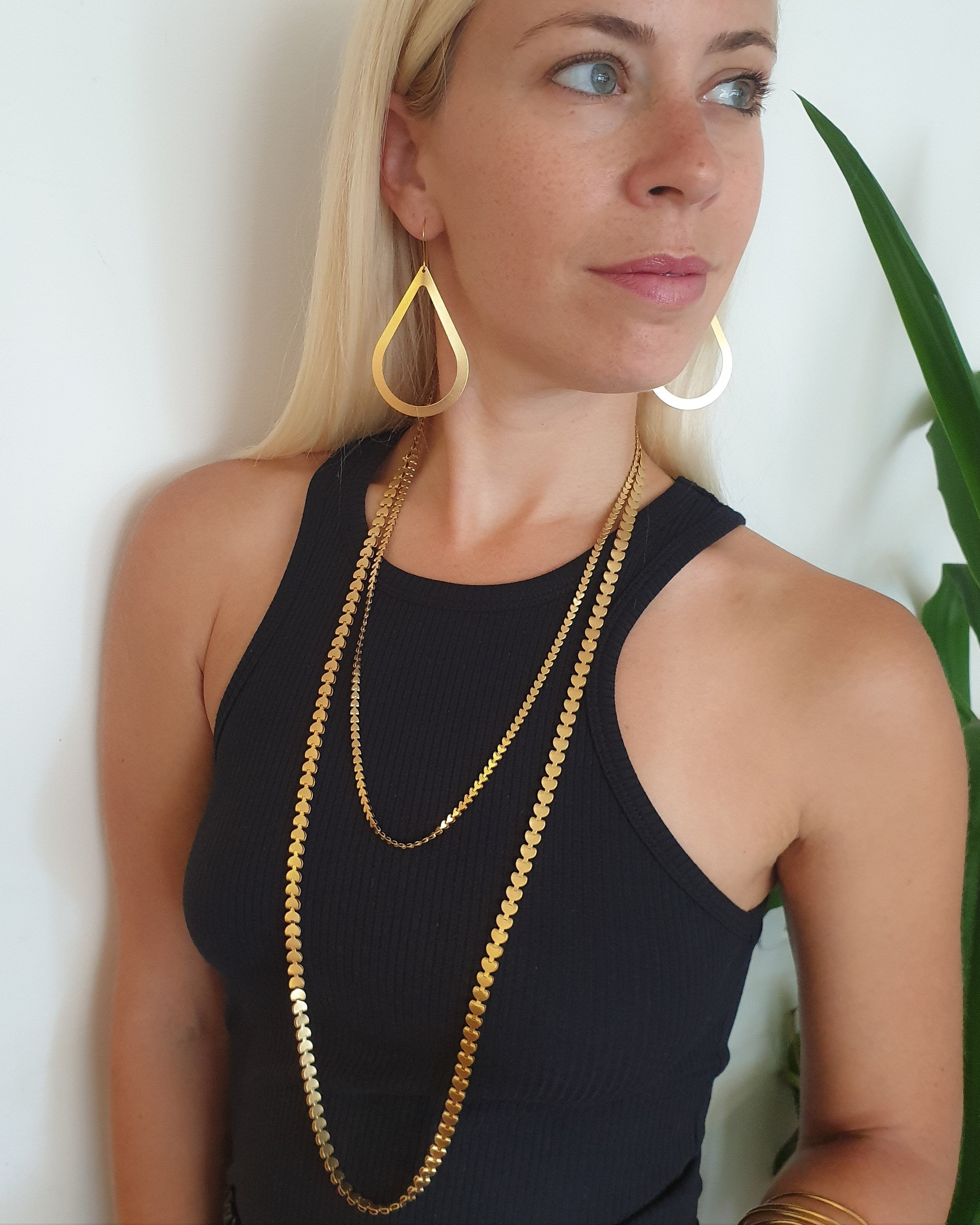 עגילי טיפה גדולה חלולה תלויים