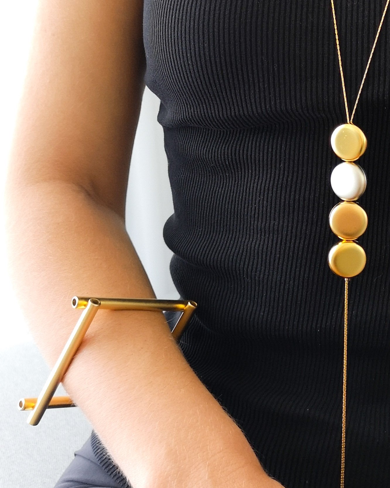 שרשרת עניבה סוכריות עגולות זהב וכסף