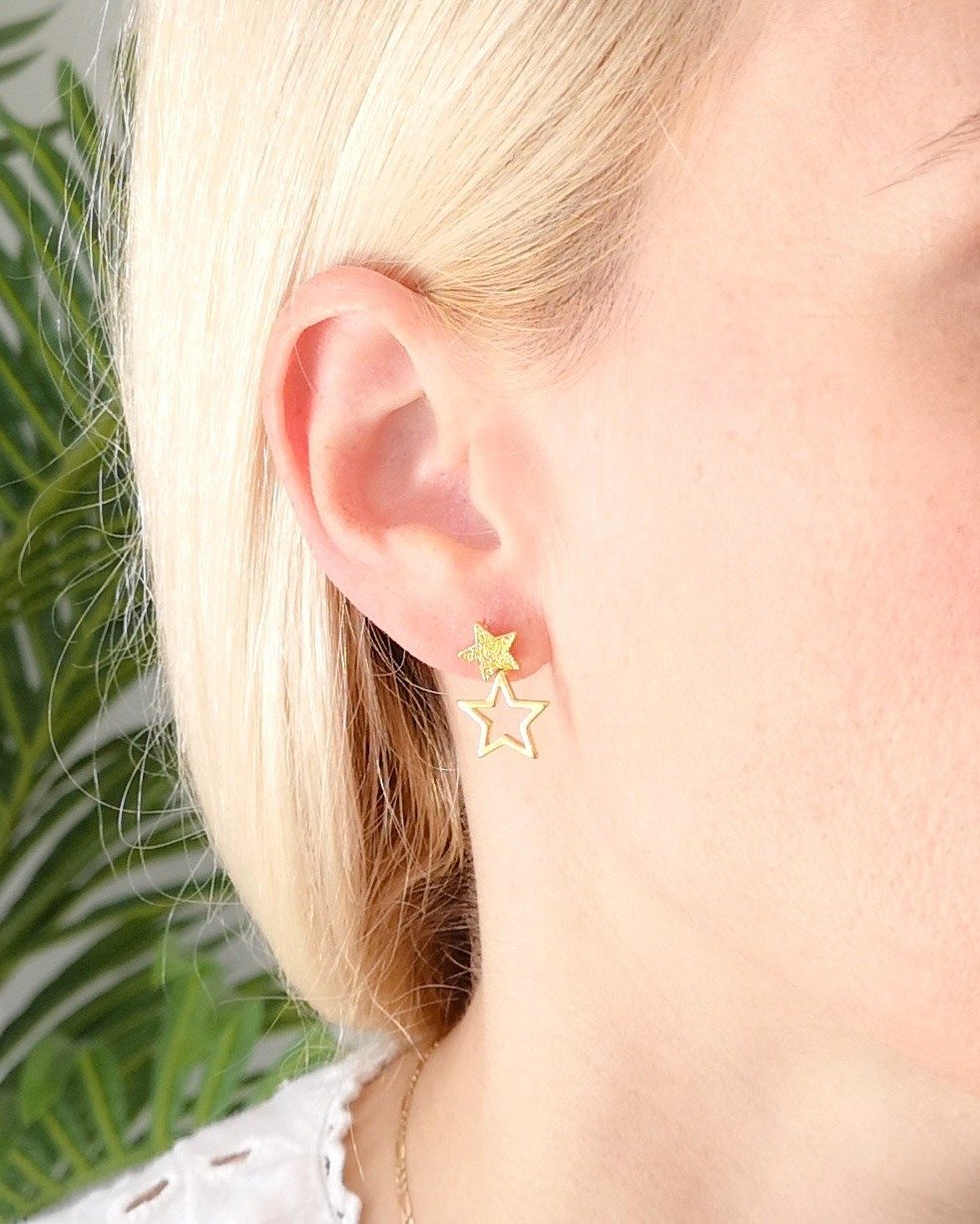 עגילי כוכבים כפולים צמודים זהב