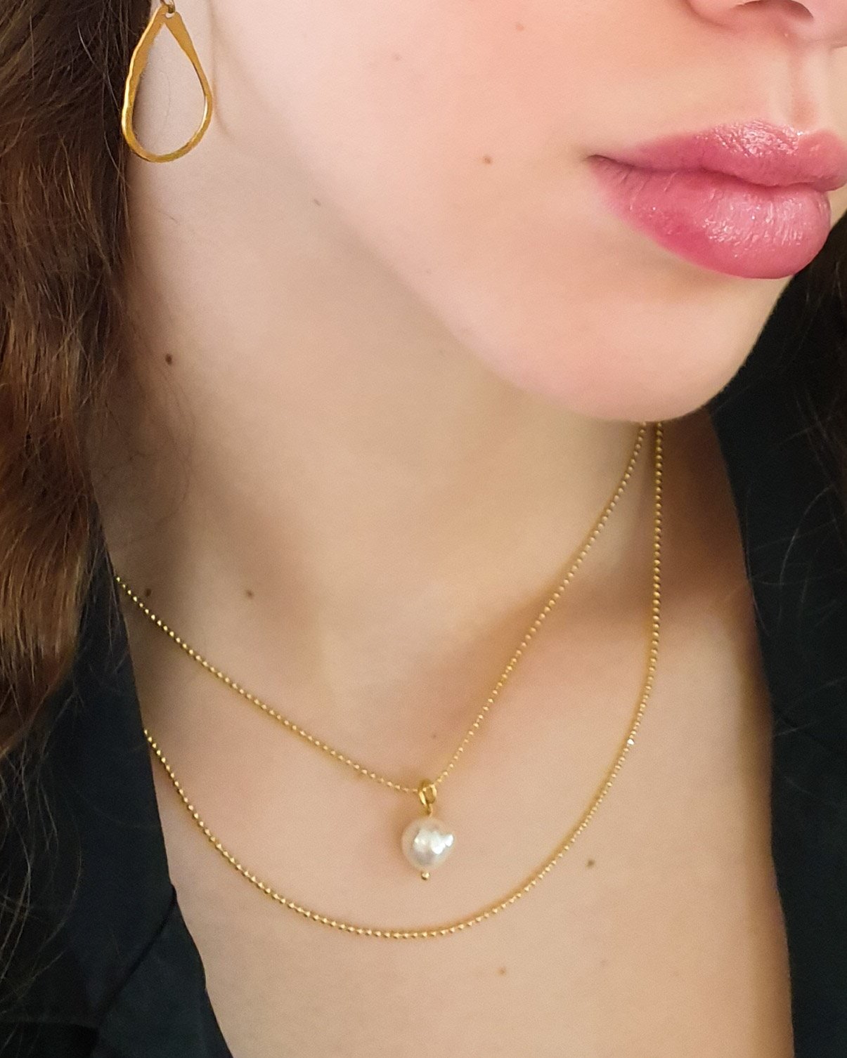 שרשרת כדוריות כפולה פנינה זהב