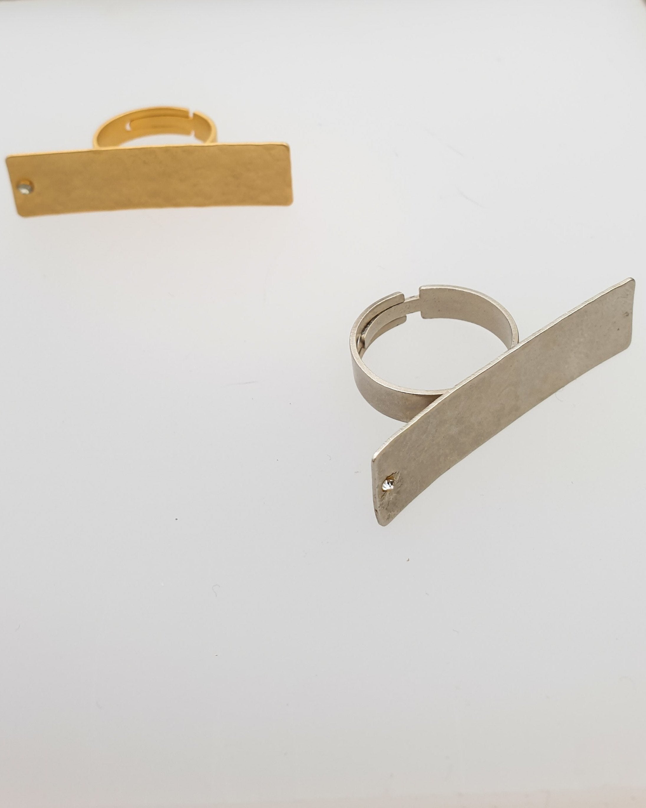 טבעת מלבן רקוע עבודת יד