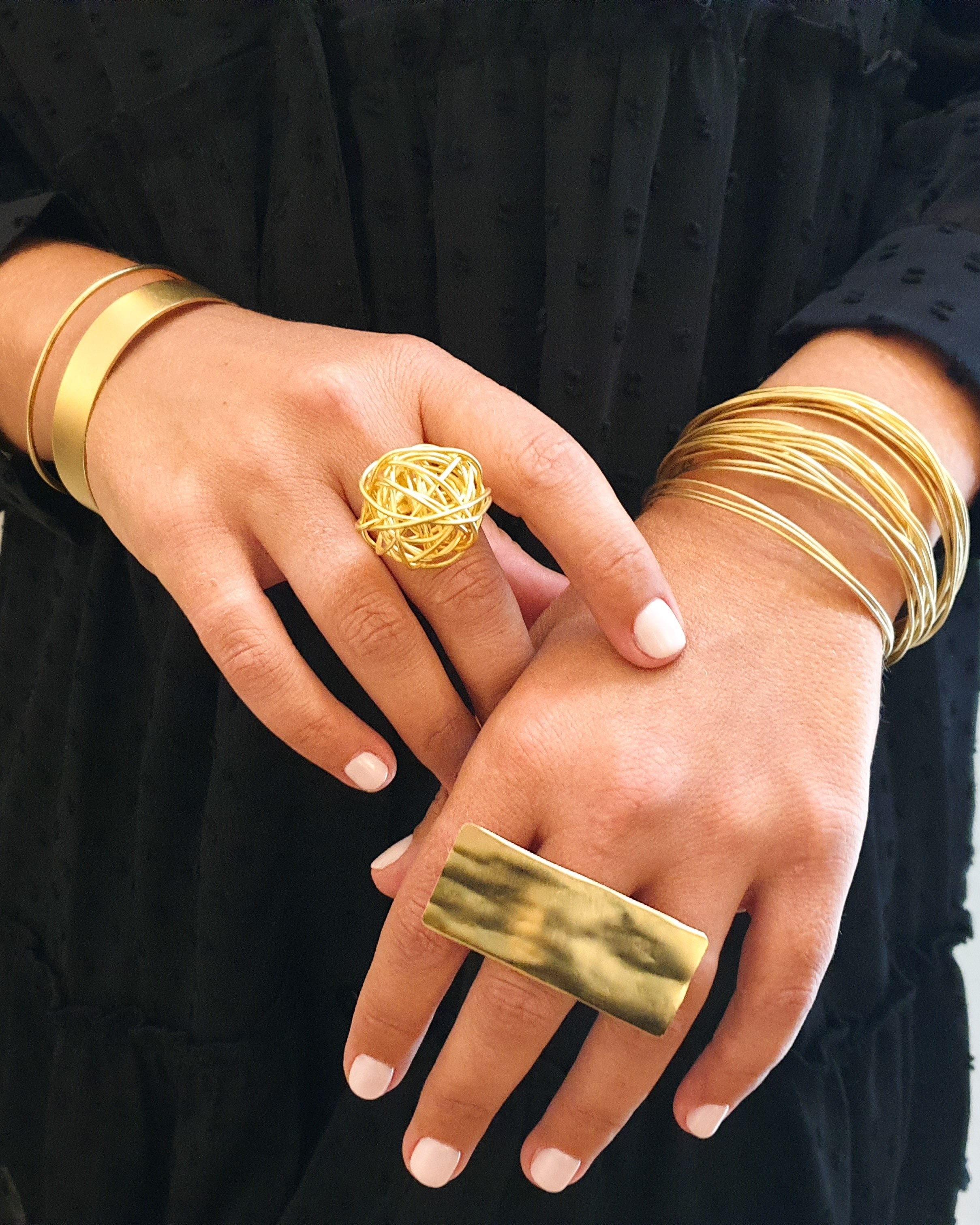 טבעת מלבנית גדולה עבודת יד כסף