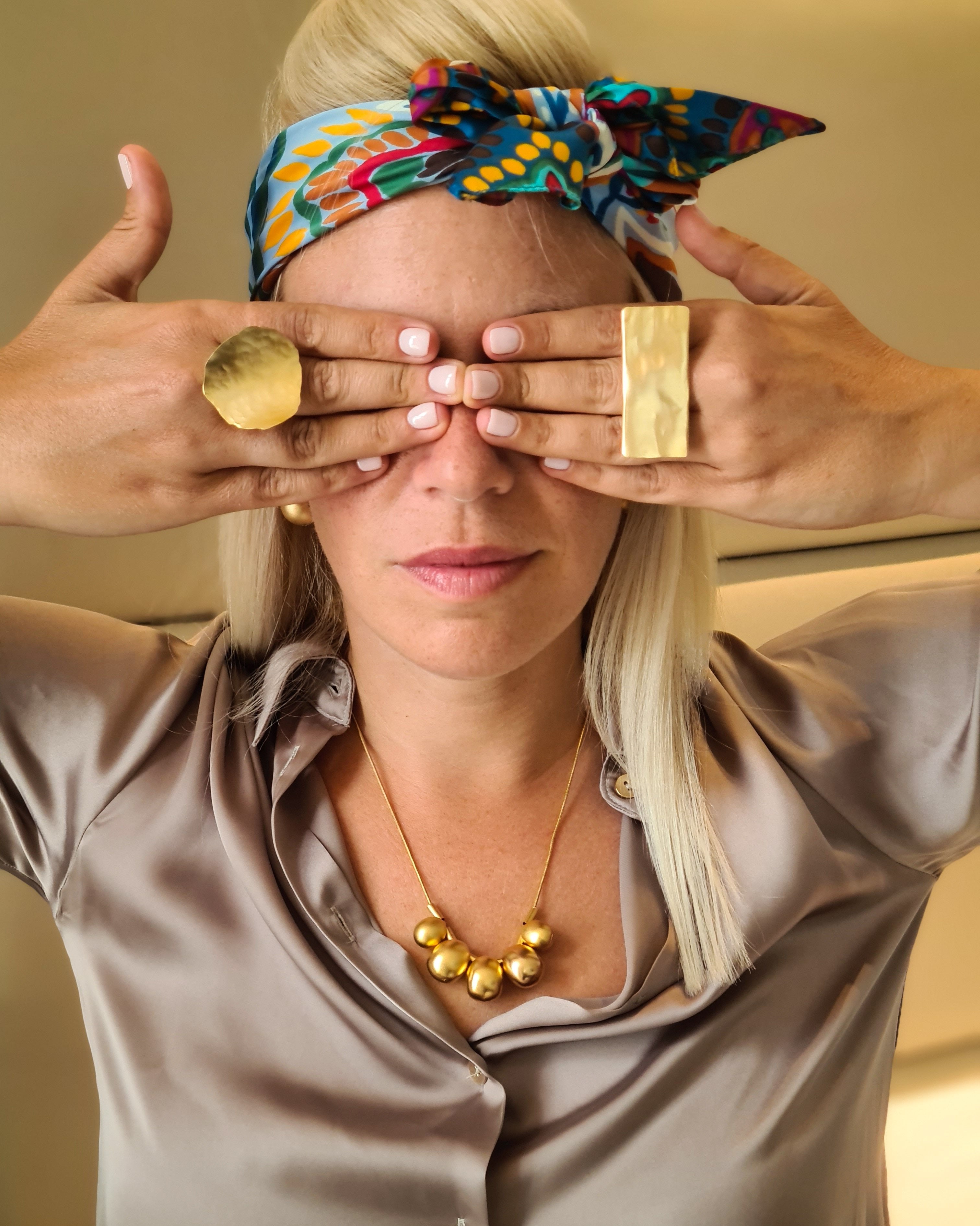 טבעת מלבנית גדולה עבודת יד כסף