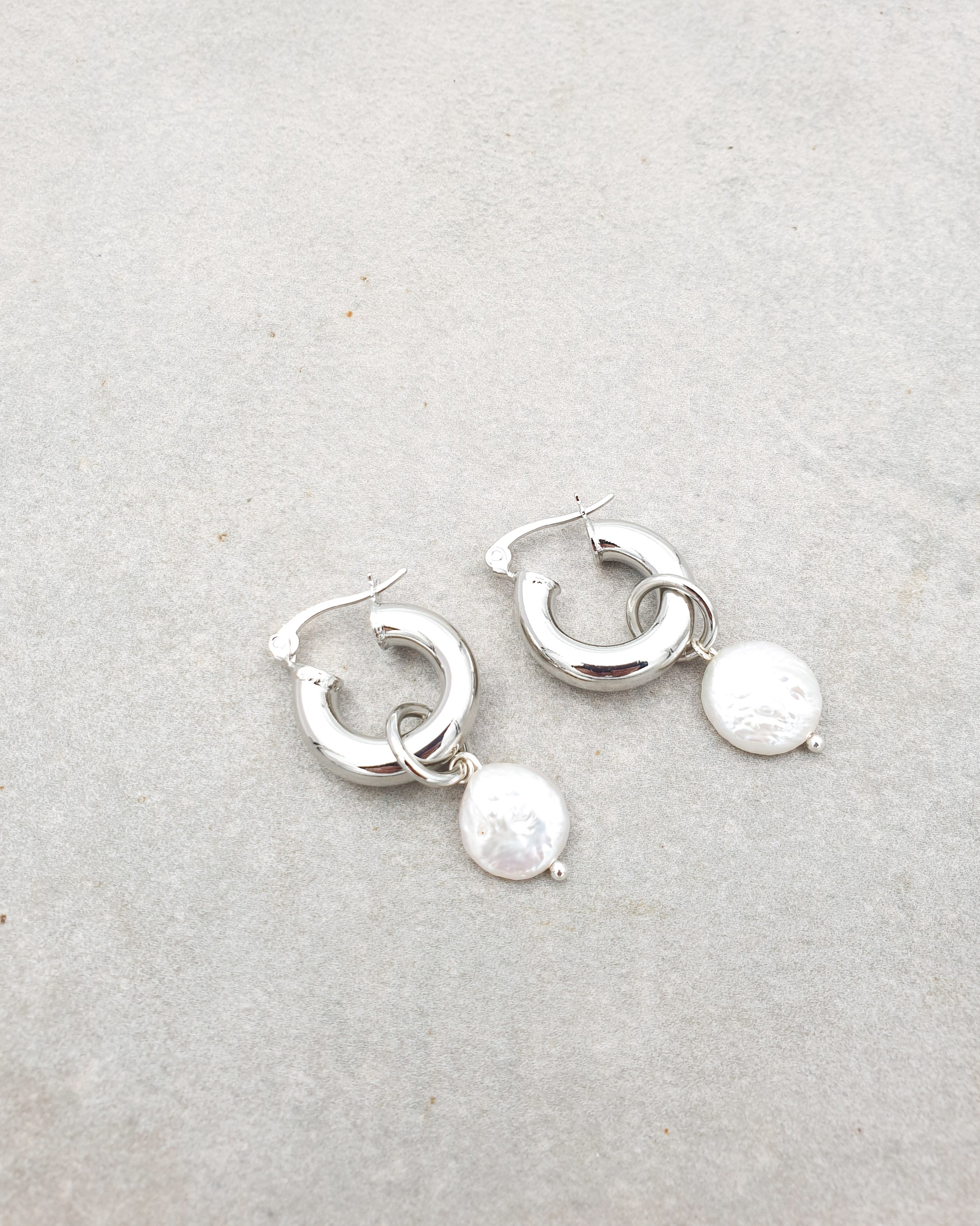 עגילי ליזט חישוק פנינים כסף