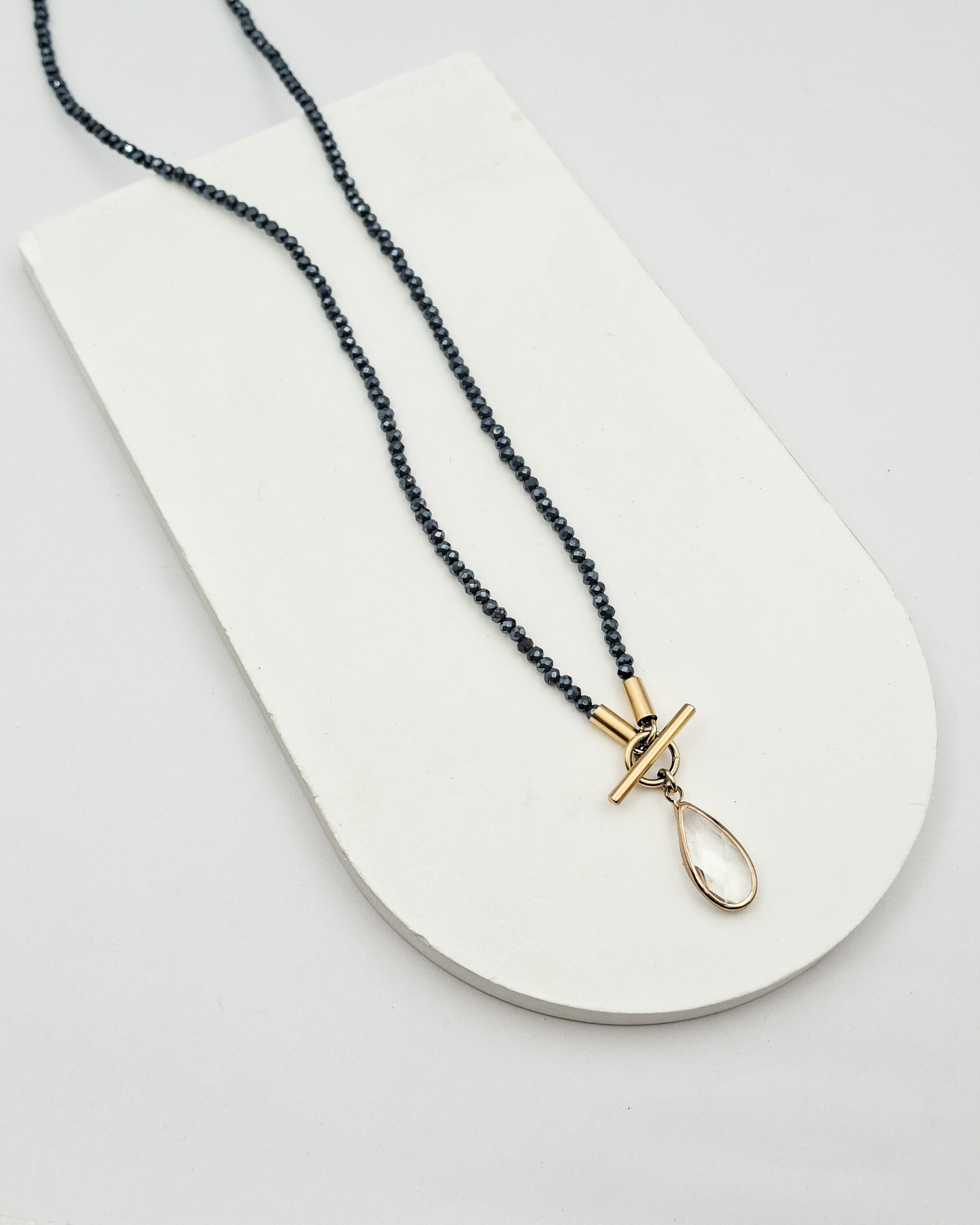 שרשרת קריסטלים ארוכה טיפה שקופה