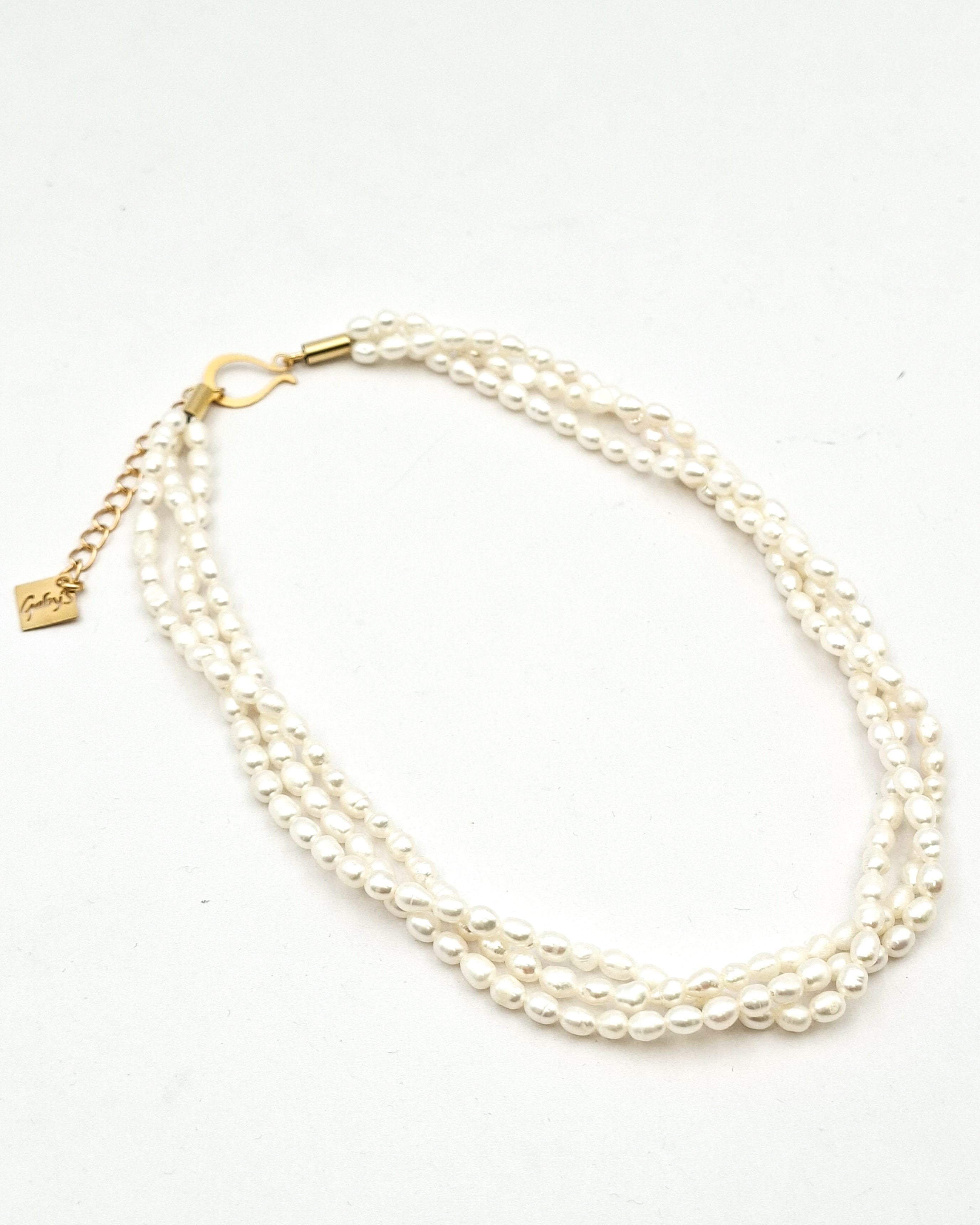 שרשרת 3 שכבות פנינים אמתיות