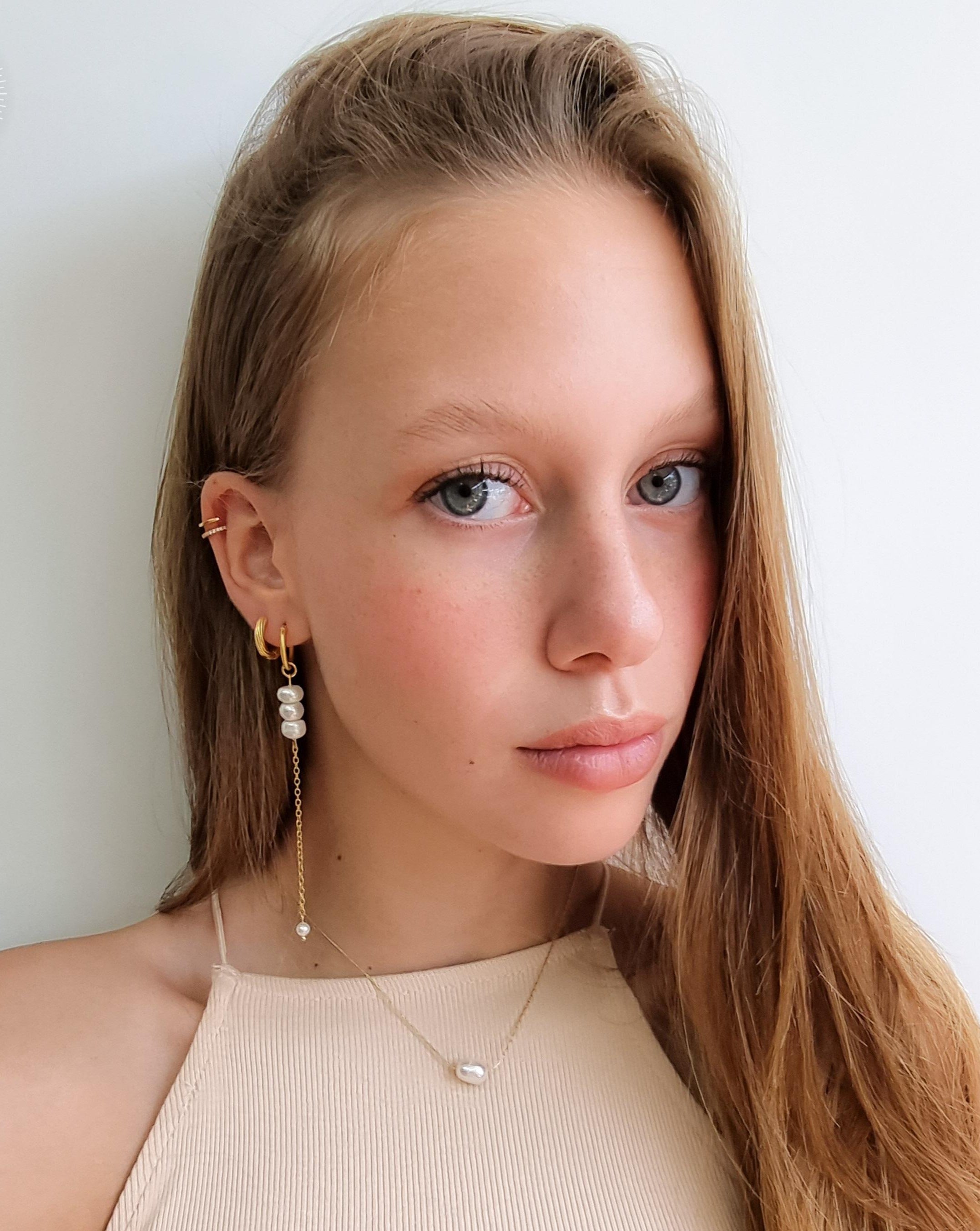 עגילי חישוק טריו פנינים